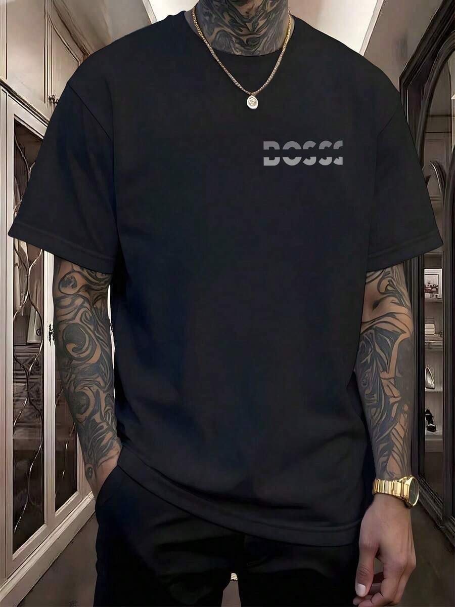 Camiseta Hombre BOSS Minimalista, Elegante Oficina,playera de hombre,ropa de hombre,tops,regalos para hombre,nacional envio,oversize hombre. - Negro - Ver 1