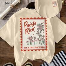 Camiseta Casual de Manga Corta para Mujer - Estampado Vintage con Patrón de Palmeras y Letras, Regalo para Vacaciones de Verano en la Playa, Manga Corta, Corte Regular, Cuello Redondo, Adecuada para Primavera y Verano, Ropa para Mujer - Albaricoque - Ver 6
