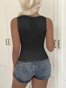 Camiseta de tirantes de punto a rayas rosa, estilo Y2K, diseño sin mangas adecuado para la playa, el transporte y el uso casual en verano - Negro - Ver 10