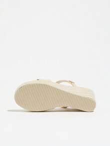 Women's Wedge Thick Bottom Sandals, Woven Straw Rope, Minimalist Strap Two-Way Wear Round Toe High Heel Slides,Summer Sandals - Apricot - View 10