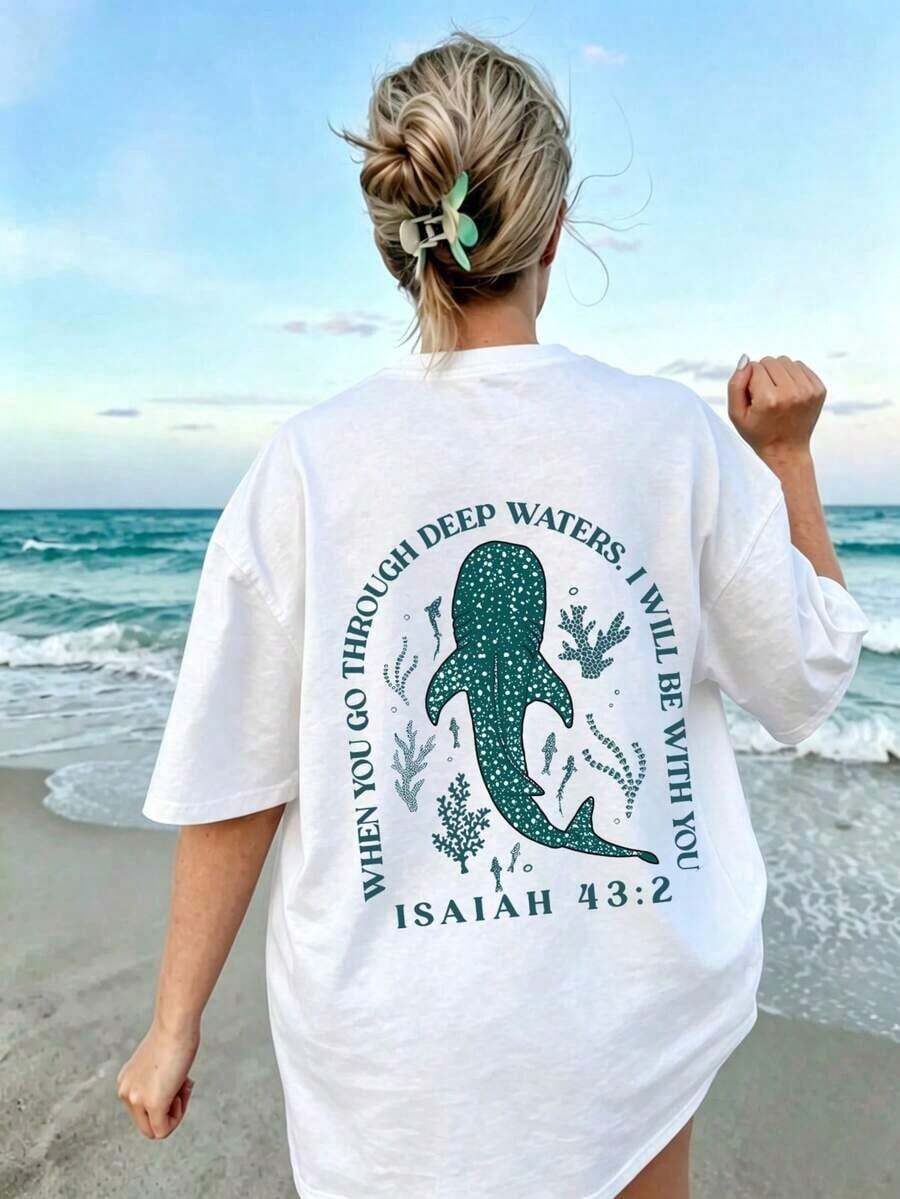 Women's Short-Sleeved T-Shirt With Round Neck And Letter Print, Suitable For Vacation, Office, Outings, Daily Wear, Dates, Parties, Meetings, Street, Carnival, Music Festivals, Valentine's Day, Festive Occasions, Casual White Summer Style. - 白色 - 查看 1