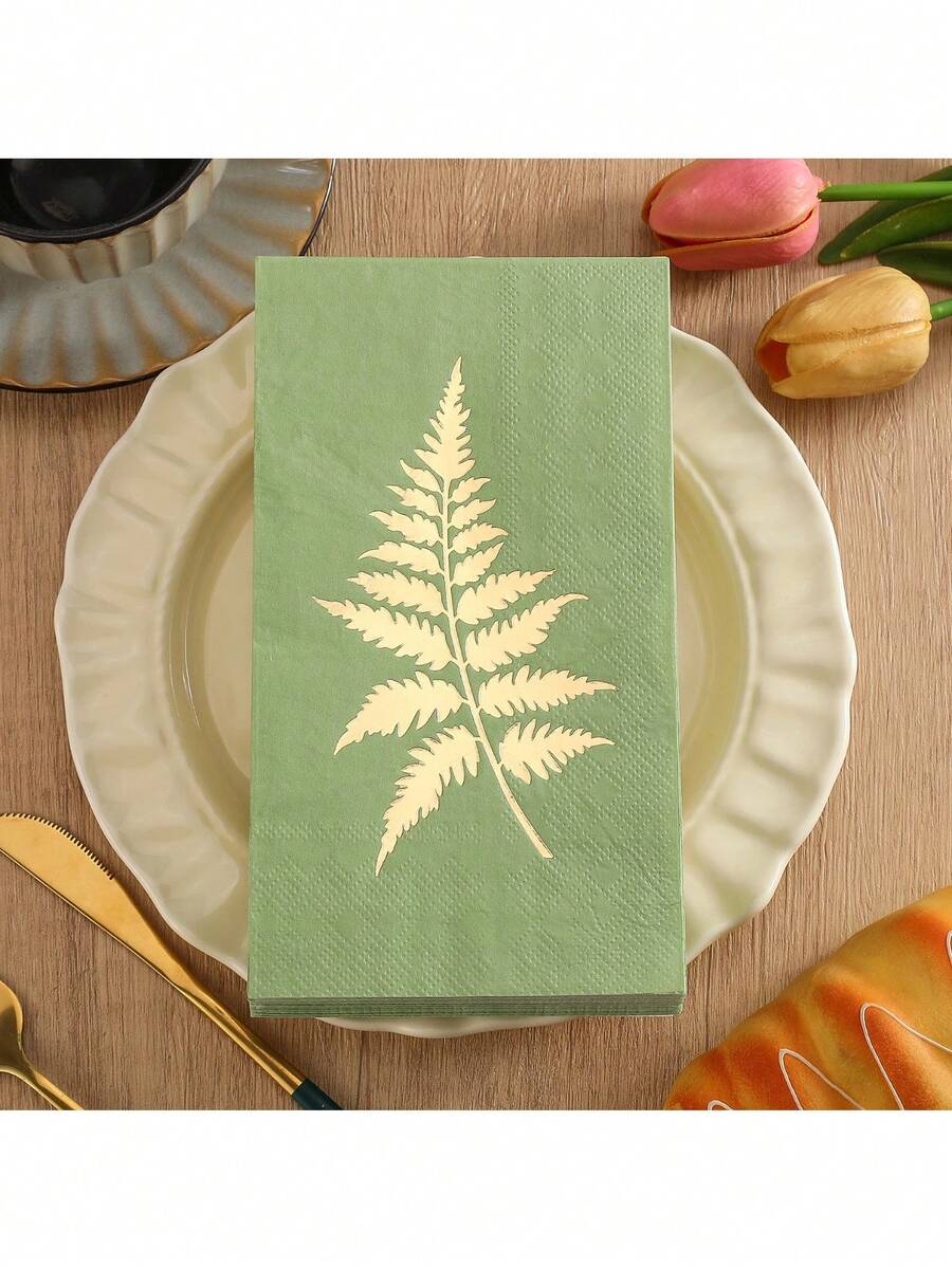 20/40/60 chiếc khăn ăn màu xanh lá cây nhạt, kích thước 12.99*15.74 inch, khăn giấy dùng một lần in lá vàng, khăn ăn gấp gọn, thích hợp cho tiệc sinh nhật, đám cưới, tiệc tùng. - Xem 1