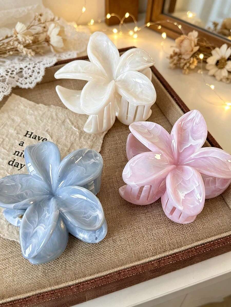 1/3pcs Tie-Dye Flower Claw Clips, Fresh & Sweet Daisy Hair Claw Clips, Ink Texture Hair Accessories - Multicolor - View 1