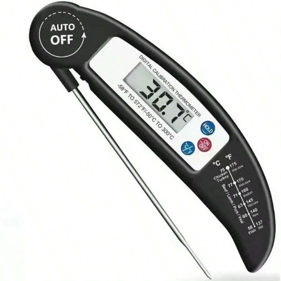 Meat Thermometer Digital, Instant Read Meat ThermometerI For Grill And Cooking, Waterproof Food Thermometer For Kitchen And Outside, BBQ, Turkey, Candy, Liquids, Beef - Black - View 1