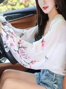 1 chiếc khăn choàng voan tay dài dành cho nữ, kiểu dáng poncho nhẹ nhàng, thoải mái. - hoa huệ trắng - Xem 3