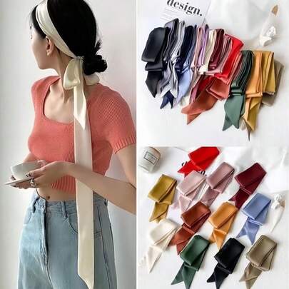 1 chiếc khăn dài bằng satin dành cho nữ, phụ kiện đội đầu đa năng phù hợp với váy cưới, có thể buộc thành nơ hoặc thắt nút ở phía sau.
