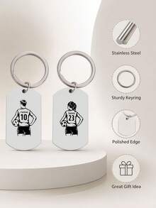 Customized Football Keychain - Personalized Stainless Steel Name And Number, Rectangular Charm Accessory For Men And Women, Perfect Gift For Sports Fans And Club Players - Multicolor - View 3