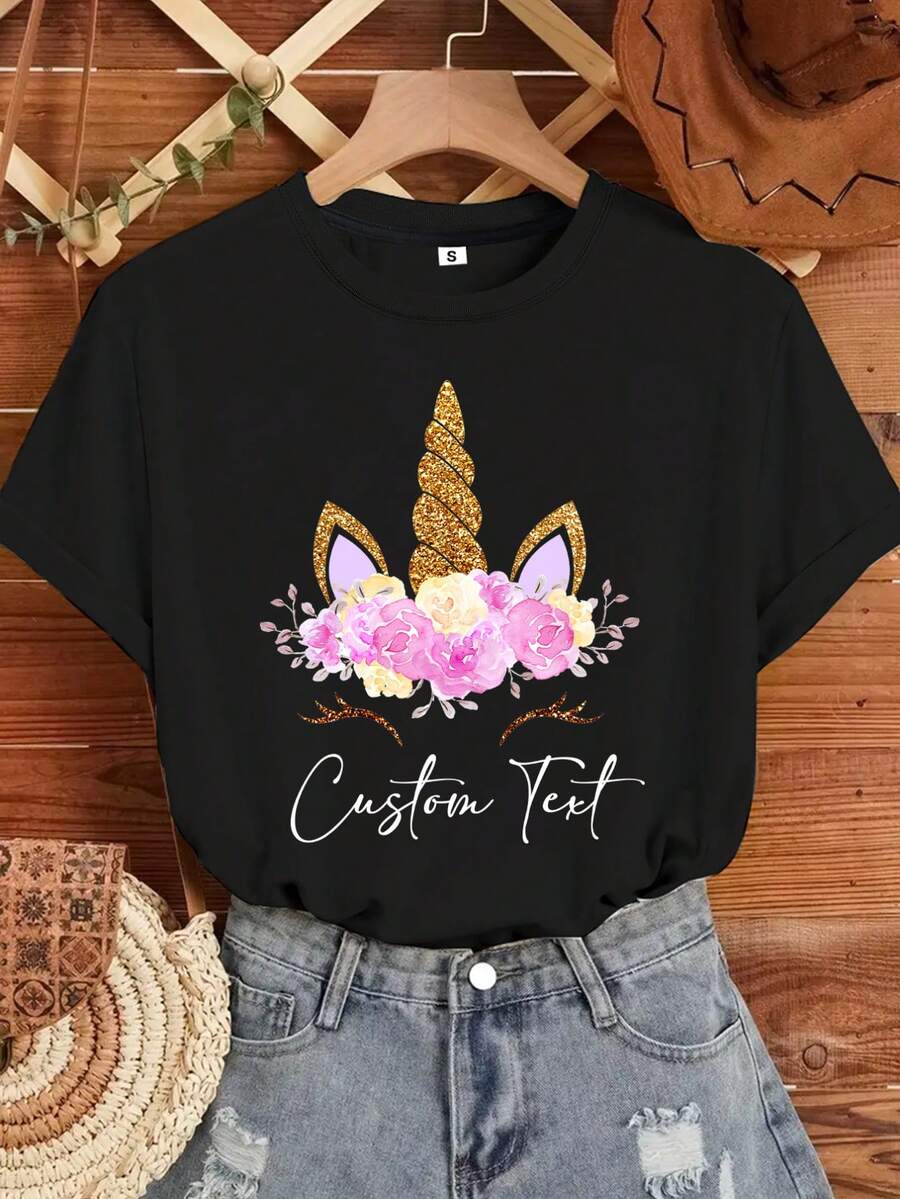 Camiseta de Unicornio Lindo, Camiseta Personalizada de Unicornio Lindo, Camiseta de Unicornio, Camiseta Personalizada, un Regalo de Vacaciones para la Familia, Amigos y Maestros - Negro - Ver 1