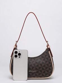 2026 New Classic Versatile Letter Decor Design Solid Color PU Leather Crescent Shoulder Bag, Suitable For Shopping And Casual Wear, Replaceable Straps, Handheld Or Crossbody - Coffee - View 6