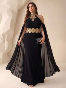 Đầm dạ hội sang trọng cổ tròn, trễ vai, tay bồng, đính sequin vàng lấp lánh, kiểu dáng thanh lịch. - màu đen - Xem 5