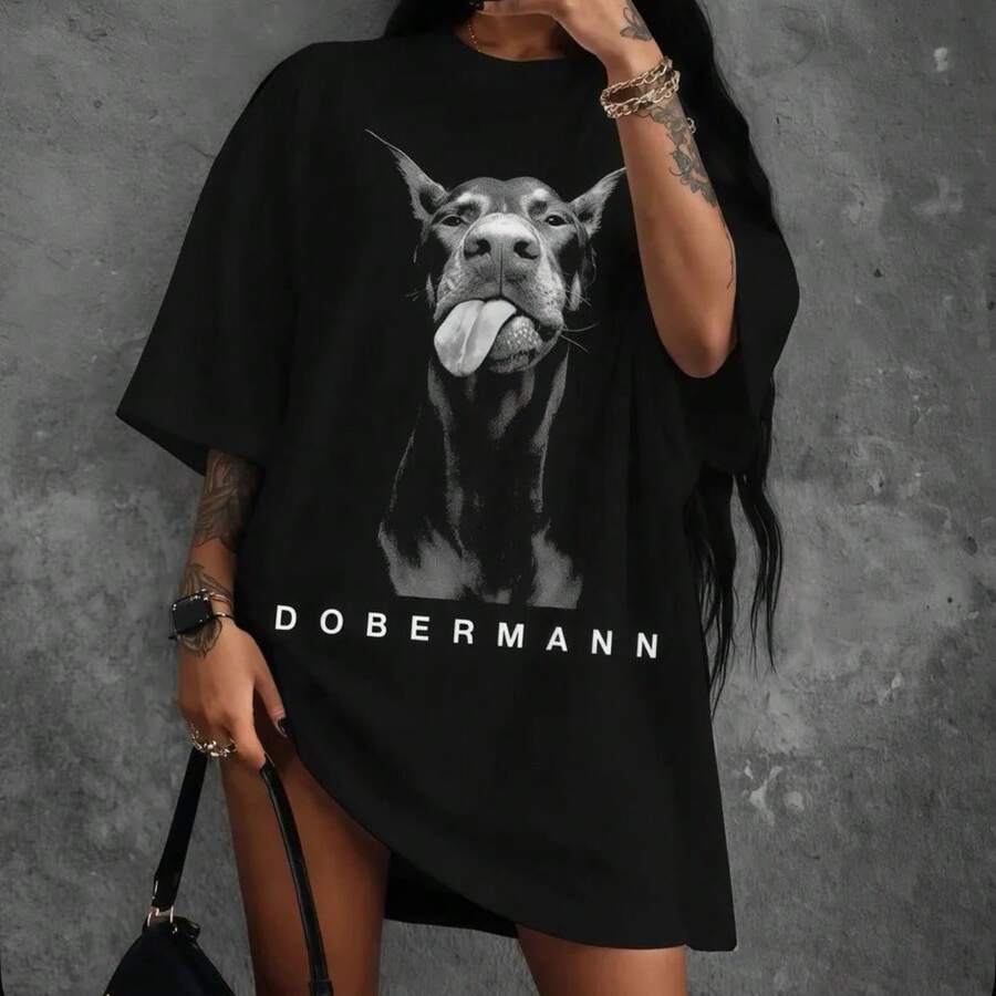 Camiseta de manga corta de algodón puro para mujer, estilo veraniego nuevo, top holgado de longitud media con estampado, camiseta básica de estilo europeo y americano. - Blanco - Ver 1