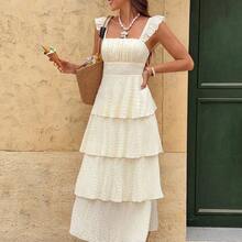 Women's Solid Color Minimalist Square Neck Long Dress, Casual Everyday Wear,Summer Dresses For Women - Blanco - Ver 9
