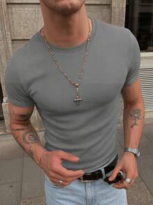 Men's Casual T-Shirt Slim Fit Basic Social Fashion - Grey - View 1