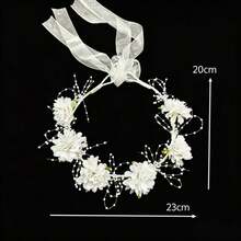 1 pieza Diadema/tocado para mujer, nueva llegada Diadema nupcial con flores blancas de imitación y perlas, estilo de princesa etérea para sesión de fotos y actuaciones - Blanco - Ver 4
