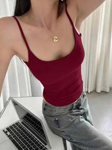 Women's Solid Color Comfortable Spring/Summer Minimalist Casual Tank Top Vest, Chocolate Simple Versatile Sexy Girl Velvet Undershirt, Fitted Casual Soft Velvet Lingerie, Suitable For Travel, School, Daily Dates, Commuting, Vacation Wear White - White - View 7