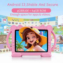 Tablet 7.0-Inch,Double Handle, Android13,4GB RAM+64GB ROM, Display IPS1280x800 2MP+5MP Camera, 4000mAh Battery, Parental Control, Shockproof Cartoon Cat Case Education, Games - Multicolor - View 3