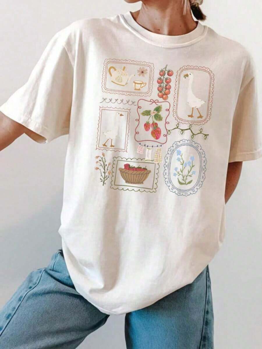 Camisa Cottagecore, Camisa de Goose, Camisa de Jardinería, Camisa de Primavera Verano, Regalo para Ella (2) - Blanco - Ver 1
