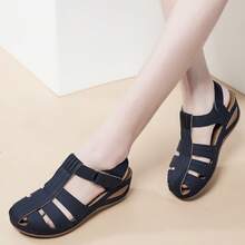 Women's Summer Platform Blue Sandals,Women's Closed Toe Comfort Sandals With Arch Support ,Breathable Non-Slip Flat Sandals With Hook-And-Loop - Blue - View 5