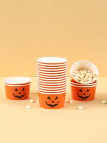 10pcs Halloween Paper Bowls, Happy Halloween Pumpkin Face Design Candy Bowls, Ice Cream Bowls, Popcorn Paper Bowls, Snack Bowls, Disposable Food Containers, Cookie Baking Bowls, Halloween Party Disposable Tableware, Halloween Party Supplies, Halloween Decorations, Halloween Family Gathering Accessories, Halloween Candy Party Decor, Halloween Celebration Gifts, Kitchen Supplies, Food Packaging Supplies - Multicolor - View 3