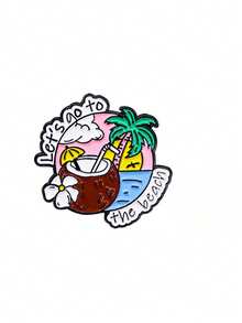 1/4件套夏季度假珐琅徽章套装，卡通海滩和巴士设计锌合金胸针，可爱热带椰子树镀金油滴徽章，趣味夏威夷语录翻领徽章，可别在夹克和包包上 - 彩色 - 查看 9