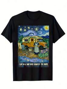 Camiseta unisex con diseño de noche estrellada<Noche Estrellada> de Van Gogh Riverside Life, suave y agradable al tacto, una prenda básica de ropa casual urbana adecuada para todas las estaciones, versátil para cualquier época del año, asequible para el uso diario y un regalo de Navidad perfecto para fans y amigos.ropa de calor mujer maija maija mujer luargla deeka ontre mujer premium ontre  mujer blusa casual mujer blusas casuales para dama - Negro - Ver 1