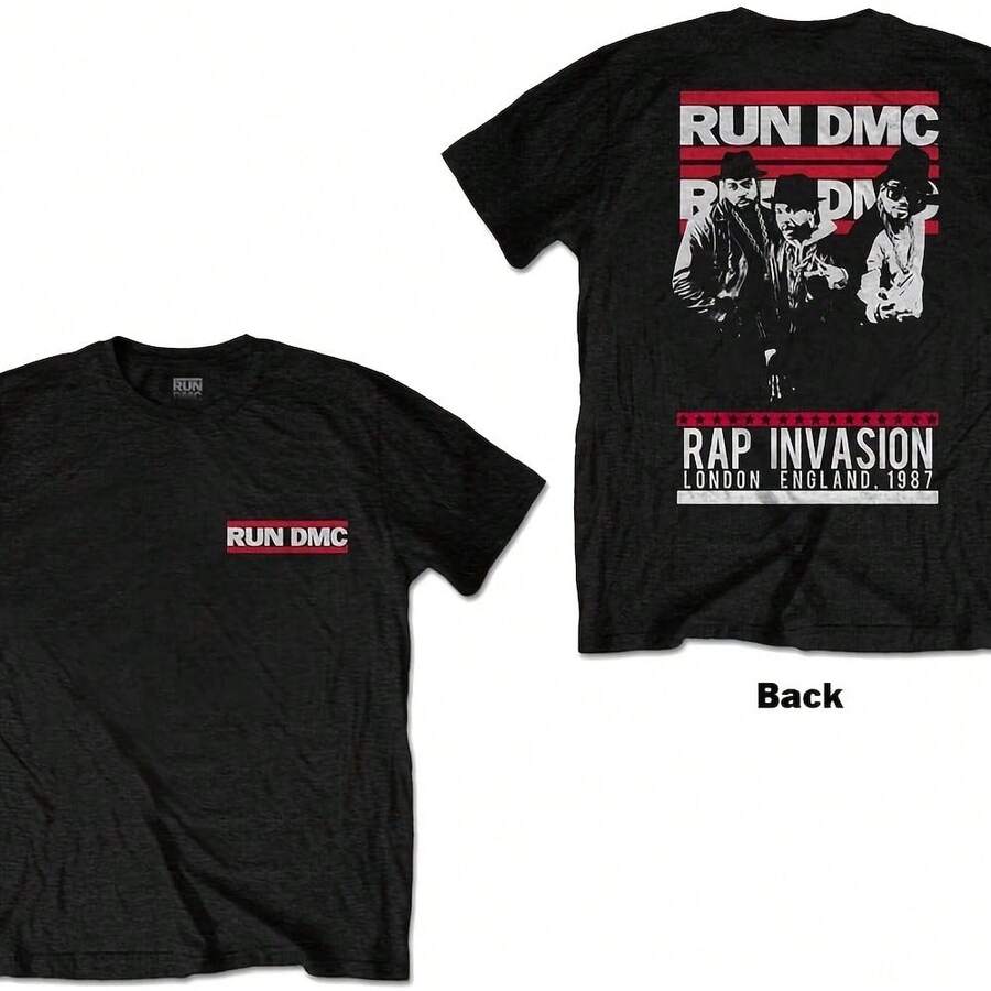 Run DMC Unisex Tee Rap Invasion (Back Print) T - Shirt - Black - View 1