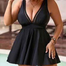 Swim Lushore Plus Size Women's Elegant Halter Neck Bikini Top, Suitable For Vacation - Negro - Ver 7