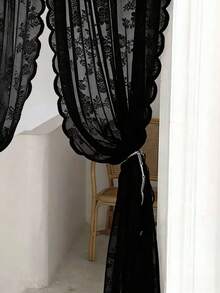1pc Beige Lace Trim Curtain Panel, Comfortable Floral Pattern Semi-Sheer Bohemian Style Room Divider Curtain, Decorative Window Curtain For Bedroom, Living Room, Home Decor, Suitable For All Seasons (Tie-Backs Not Included) - Multicolor - View 7