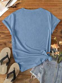 DrmWander Camiseta gráfica para mujer, camiseta de manga corta de estilo casual y urbano, top de verano lindo - Azul - Ver 2