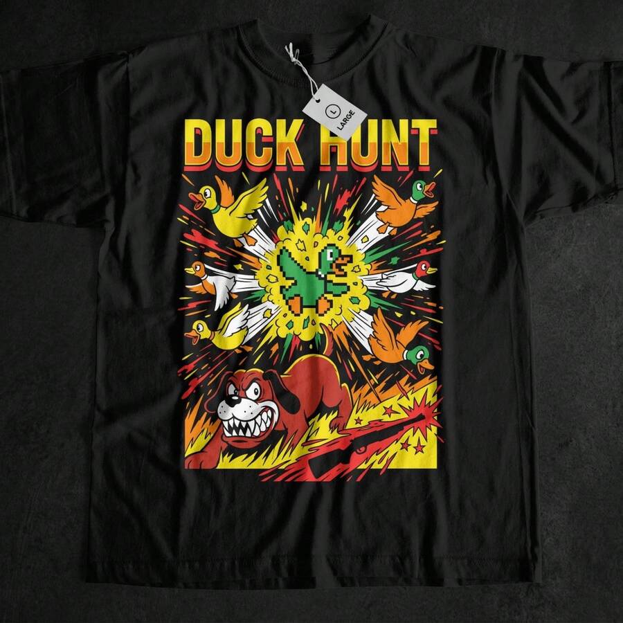 Duck Hunt NES Gaming Tshirt UniS1ex, 80s R Arcade, 8Bit Shooter, Gift For Gamer.JPG - Negro - Ver 1