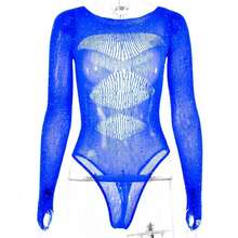 Rhinestone Sheer Mesh Lingerie Costume Set, Sparkling Hot Drill Decor Design, Pure Aesthetic See Through Perspective Style, Elegant Dance Performance Outfit, Soft Stretchy Skin Fabric, Seductive Fitted Tailored Cutting, Glamour Shiny Rhinestone Accents, Flirty Boudoir Tempting, Multi Purpose Themed Uniform Wear, Lightweight Breathable Daily Loungewear, Romantic Intimate Bedroom Attire,  Stylish Stage And Lounge Costume For Women - T330寶藍簡裝 - 查看 12