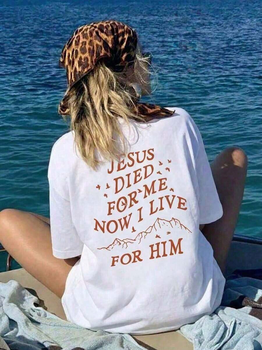 Women's "Faith Over Fear" T-Shirt With Bible Verse, Regular Fit, Christian Inspirational Graphic T-Shirt, Comfortable, Casual Short Sleeve 2026, Crew Neck, Faith Clothing, Pink, Summer 2026 - 白色 2 - 查看 1