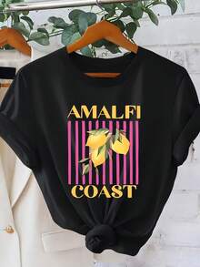 Latest Camiseta de moda para mujerCamiseta de manga corta con estampado de limones de la  de Amalfi, estilo resort para mujer, de inspiración italiana, con cuello redondo, fresca y casual, holgada para viajes, versátil y elegante para fiestas y desplazamientos, tallas de ropa para mujer S-XXL, primavera/verano 2026. ,Top de manga corta para verano,blusas para mujer,La elección perfecta para tus atuendos de San Valentín,playeras niño,Camiseta para aficionados de la Copa de Fútbol,playeras de mujer - Negro - Ver 6