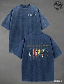 Summer Tops2026Retro "HUK" Fishing Pattern, CATCH YA LATER, Fishing T-Shirts, Men And Women's T-Shirts, Fall Clothes, 230G Wash Cotton High Quality Co - 藍色 - 查看 8