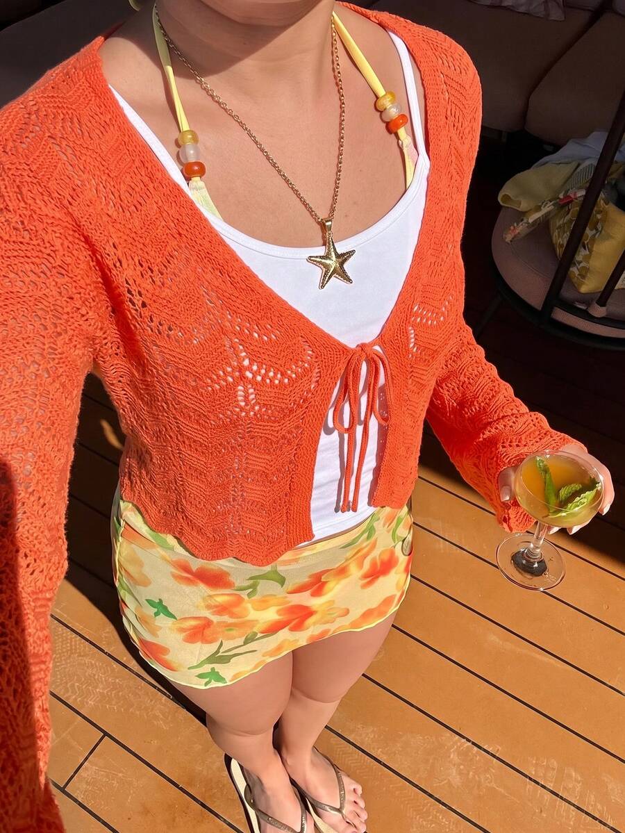 Blusa de punto minimalista y elegante para mujer, estilo casual y chic, para primavera/verano - Naranja - Ver 1
