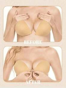 1 Pair (With Transparent Shoulder Straps) Invisible Silicone Breast Petals, Reinforced Tear-Resistant Push-Up Bra Inserts, Invisible Bra/Ladies Backless Bra Pads, V-Neck - Multicolor - View 2