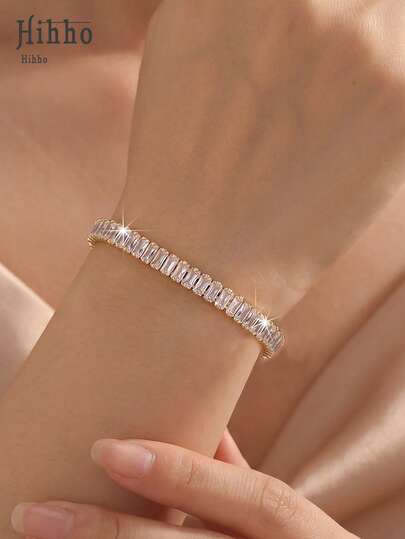 Hihho 1 Stück funkelndes Tennisarmband mit kubischem Zirkonia, komplett besetzt, elegantes Accessoire geeignet für den täglichen Gebrauch, Büro, Treffen mit Freunden, Partys und Feste