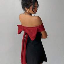 Valentine's Day Off Shoulder Black & White Bowknot Dress, Fairycore,Graduation,Graduation Dresses For Women,Back To School Dress,Summer Dress,Elegant Dresses For Party,Weddings & Events,Elegant Ceremony Dresses - Blanco y Negro - Ver 10