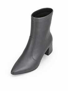 Women's Mid-Calf Boot With Block Heel And Pointed Toe - Comfortable - màu đen - Xem 3