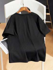 Women's% Cotton-shirtCamiseta de manga corta suave con estampado urbano de graffiti para adolescentes, top de estilo casual de calle para el veranoLightweight, breathable, summer best-seller - Negro - Ver 4
