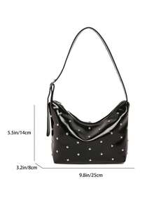 Bolso bandolera de moda BEIKAMU con decoración de remaches, correa de hombro ajustable, cierre con cremallera, versátil, adecuado para universidad, ir al trabajo, compras, paseos, uso diario - Negro - Ver 3