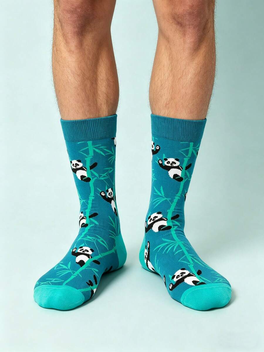 1 đôi tất nam in hình gấu trúc ngộ nghĩnh, tất hoạt hình họa tiết tre trúc unisex, tất thường ngày thoải mái, tất in hình gấu trúc hoạt hình Nhật Bản và tre trúc, tất cổ cao mềm mại và dễ thương, sản phẩm cá nhân hóa, phù hợp để mặc hàng ngày. - Nhiều màu - Xem 1