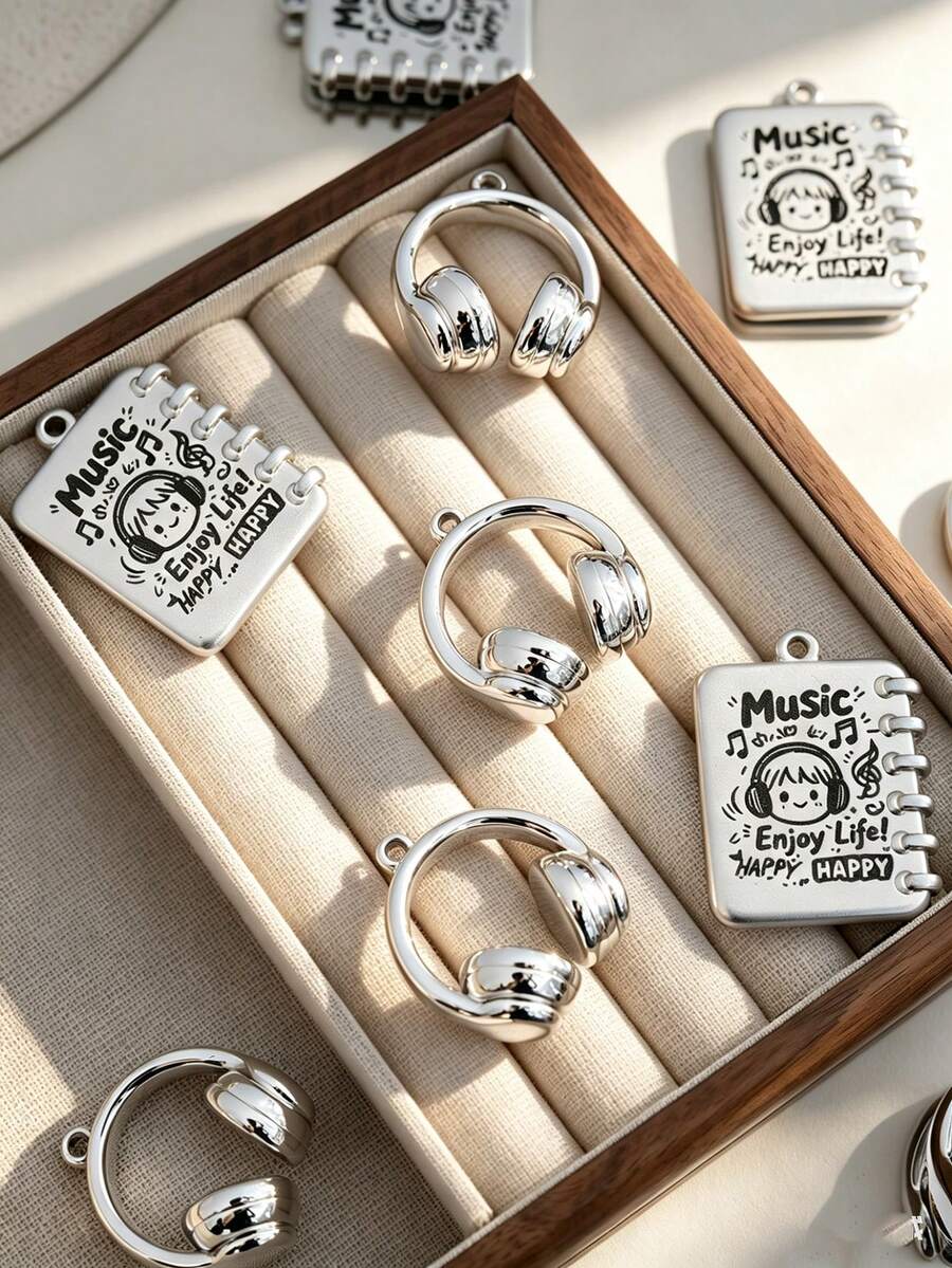 2/3 chiếc CCB Tai nghe hoạt hình dễ thương & Sổ tay nốt nhạc, Dây chuyền, Túi xách và Mặt dây chuyền thời trang, Phụ kiện DIY - Bạc - Xem 1