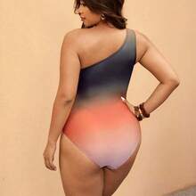 Elaquor Plus Size Women Ombre Ruched One-Piece Swimsuit, Fashionable Vacation - Rosa - Ver 3
