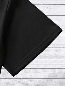 Camiseta manga corta cuello redondo 100% algodón, estampado trendy, tejido ligero y ventilado, estilo moda casual, apta para vida diaria, salidas informales y citas en primavera, verano y otoño - Negro - Ver 3