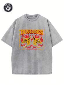 Camiseta de Mujer y Hombre de 250 g/m² con Lavado Vintage - Estampado Gráfico de es Inspirado en el Outback Australiano, Corte Holgado con Hombros Caídos, Ropa Urbana Retro Unisex con Estampado de Canguro y es, Ideal para Uso Casual y Festivales (Lavable a Máquina) - Comodidad para Todas las Temporadas, Cuello Redondo, Manga Corta, Textura Lavada Desgastada, Diseño Atrevido de  y Llama, Corte Relajado para Conciertos y Fiestas, Camiseta Unisex, Camisetas para Mujer, Camiseta para Hombre de Alta Calidad - Gris Claro - Ver 7