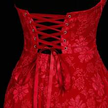 ICON Deep V-Neck Bowknot Strap Jacquard Palace Style Romantic Satin Dress White Dresses For Women - Rojo - Ver 11