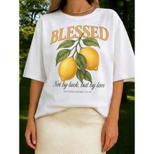 Camiseta de Algodón 100% de Longitud Media para Verano 2025 con Estampado de Limones Divertido, Juvenil y Moderno, Top Versátil - Negro - Ver 4