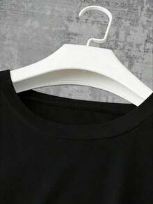 Camiseta de mujer con cuello redondo y estampado de moda - Blusa casual de cuello redondo - Camiseta ligera adecuada para todas las estaciones-Vintage Street Style Unisexoose Cotton Short Sleeve Crew Neck T-Shirt - Negro - Ver 3
