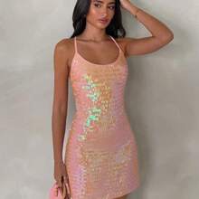 Glamour Women's Shiny Sequin Pink Mini Dress, Elegant Sexy Backless Versatile Dress For Beach, Music Festival, Graduation Party, Valentine's Day, Spring/Summer,Spring To Summer,Spring Outfit,Spring Clothes,Summer Outfits For Women,Summer Vacation Outfits,Fasching Women Costume,Easter ,St Patrick's Day Women,Going Out Outfits Glam Dress Bling Bling Dress Vip Dress Dresses Club Wow Dress - Rosa - Ver 5